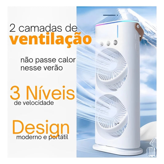 Ventilador Umidificador Duplo Torre 3 Velocidades Portátil Climatizador Led Ar Condicionado USB