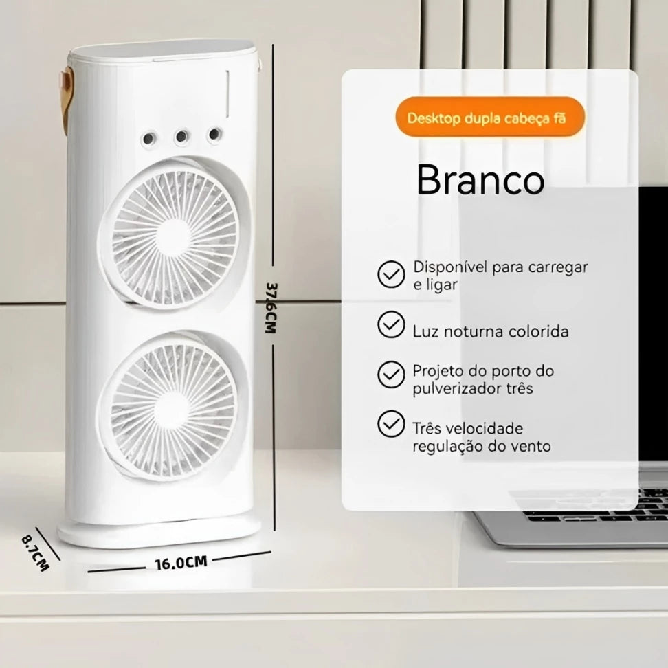 Ventilador Umidificador Duplo Torre 3 Velocidades Portátil Climatizador Led Ar Condicionado USB