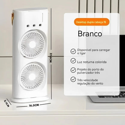 Ventilador Umidificador Duplo Torre 3 Velocidades Portátil Climatizador Led Ar Condicionado USB