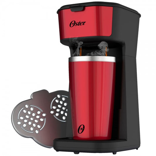 Oster Cafeteira 2Day Inox 2 em 1 com Copo Térmico, 220V, Vermelho/Inox, 600W