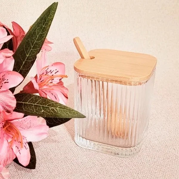 Porta tempero c/colher e tampa de bambu 8cmx9,5cm