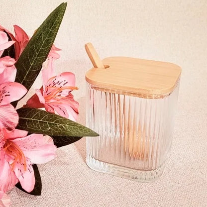 Porta tempero c/colher e tampa de bambu 8cmx9,5cm