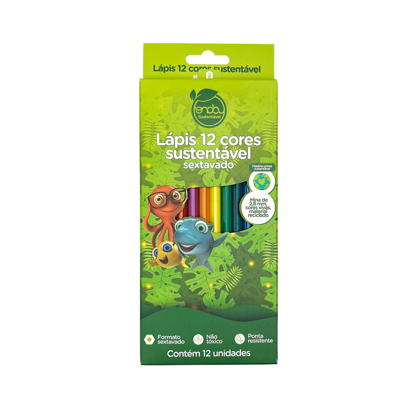 Lápis de Cor 12 Cores Sustentável Sextavado