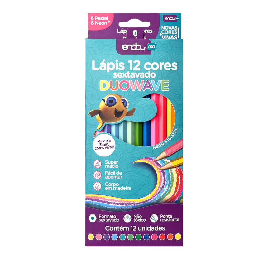 Lápis Duowave 12 Cores - 6 Pastel e 6 Neon