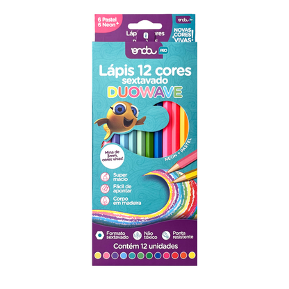 Lápis Duowave 12 Cores - 6 Pastel e 6 Neon