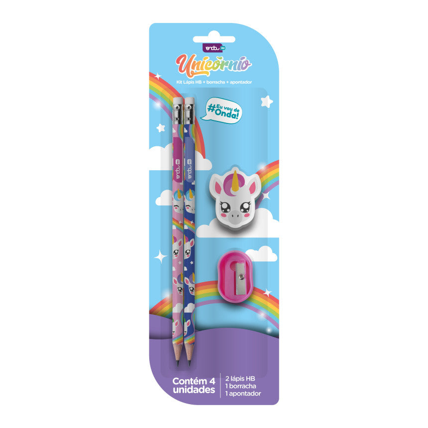 Lápis hb grafite kit unicórnio