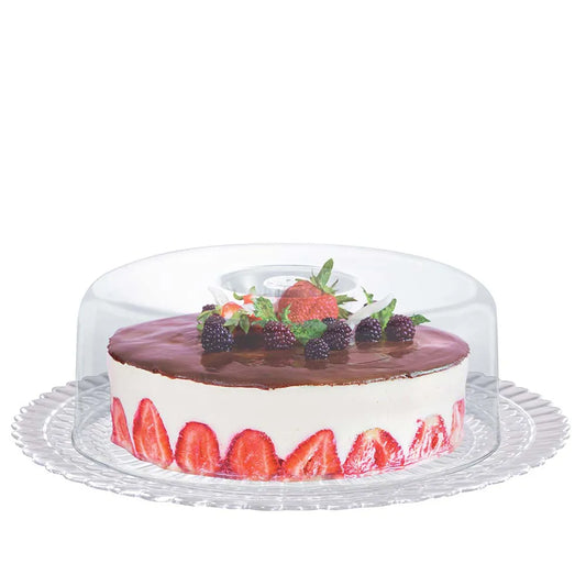 Prato de Vidro com Tampa Plástica Gourmet Bolos e Sobremesas - Ruvolo