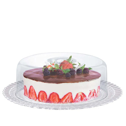 Prato de Vidro com Tampa Plástica Gourmet Bolos e Sobremesas - Ruvolo