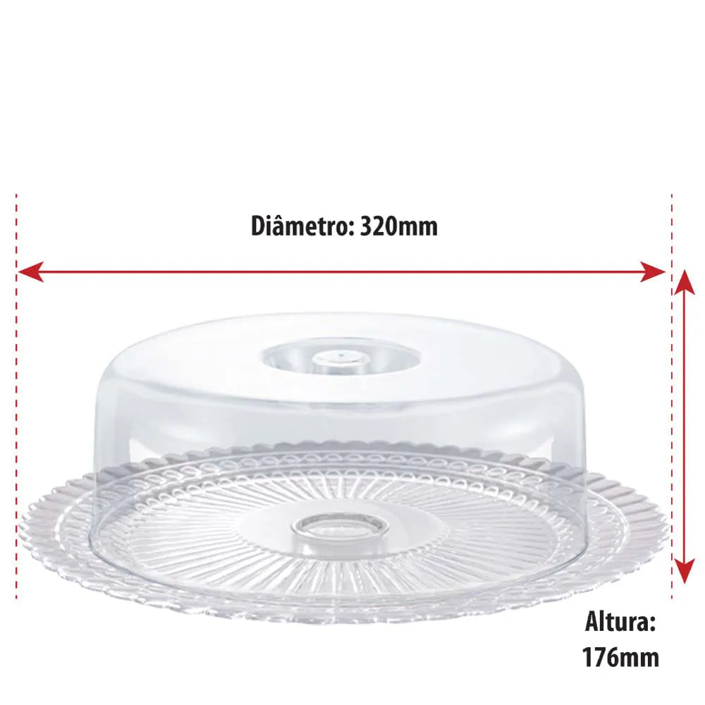 Prato de Vidro com Tampa Plástica Gourmet Bolos e Sobremesas - Ruvolo