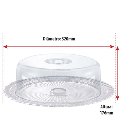 Prato de Vidro com Tampa Plástica Gourmet Bolos e Sobremesas - Ruvolo