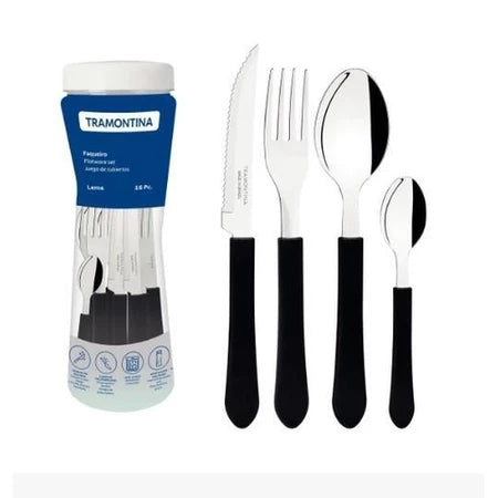 Faqueiro Tramontina Leme com Lâminas em Aço Inox e Cabos de Polipropileno Preto 16 Peças